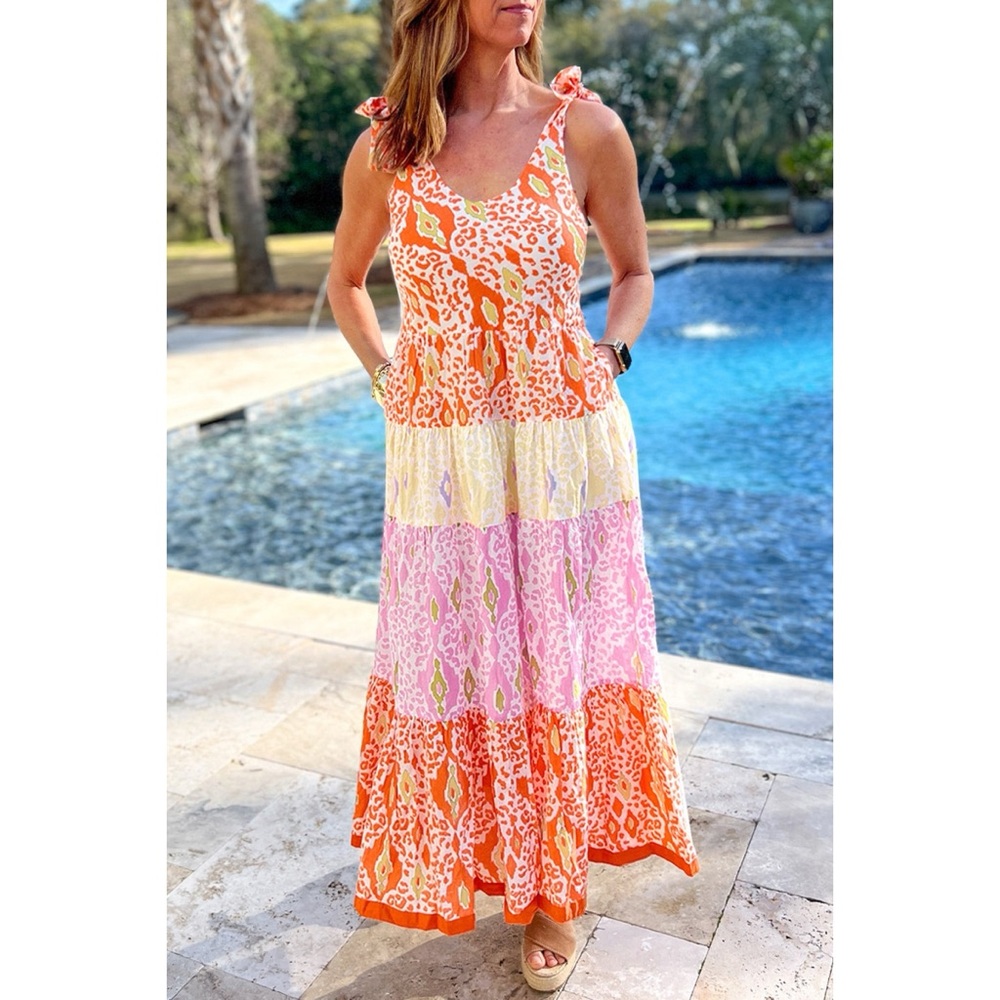 Orange Leopard Colorblock Maxi